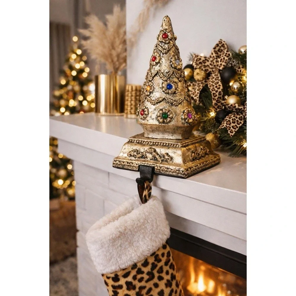 Christmas Stocking Holder Jeweled Fancy Tree Heavy Mantel Hook Holiday Decor